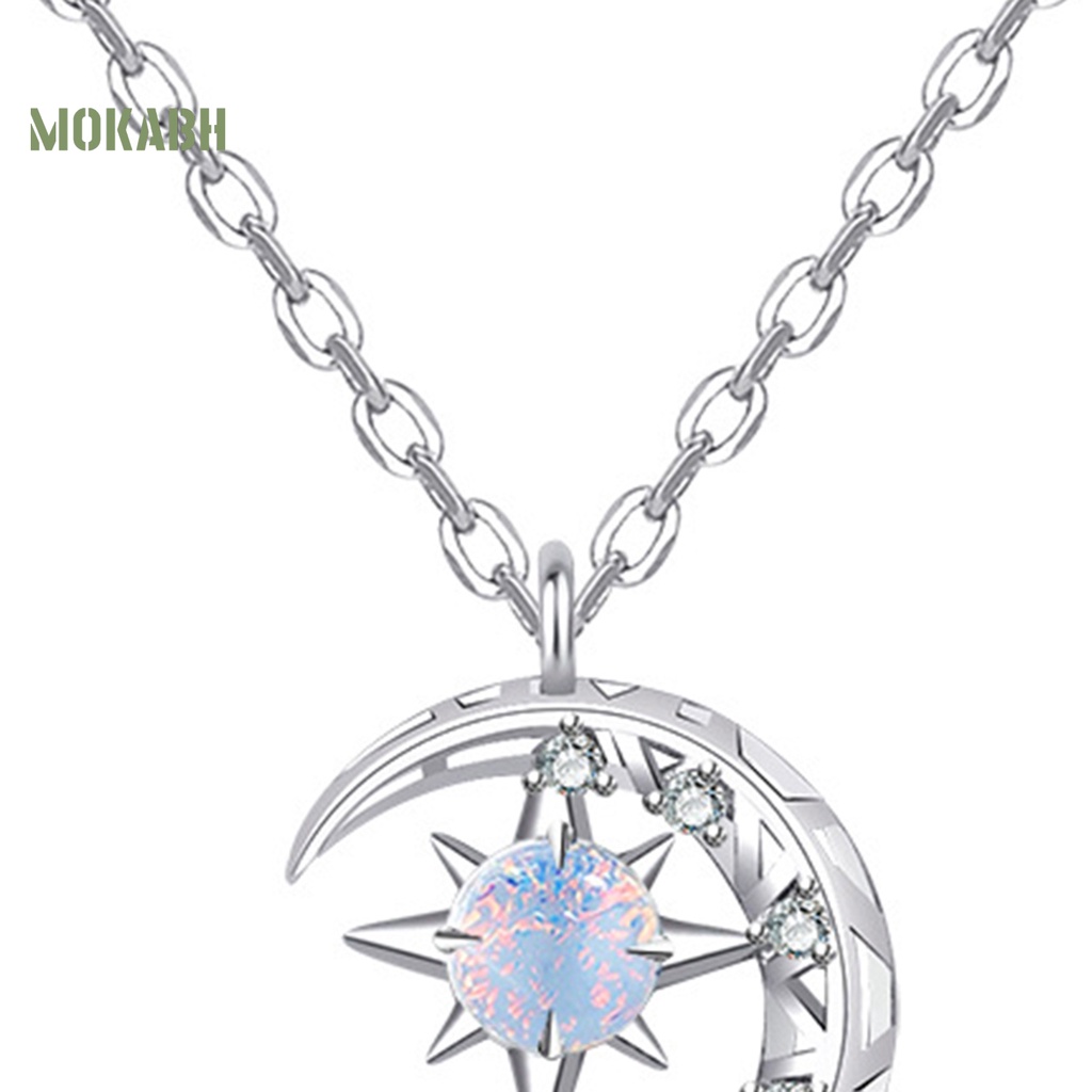 [Mok Abh] Vòng cổ Mặt Hình Tròn Đính Đá Ánh Sáng Mặt Trăng Và Ngôi Sao Tinh Tế Thời Trang Trang Trí Quần Áo