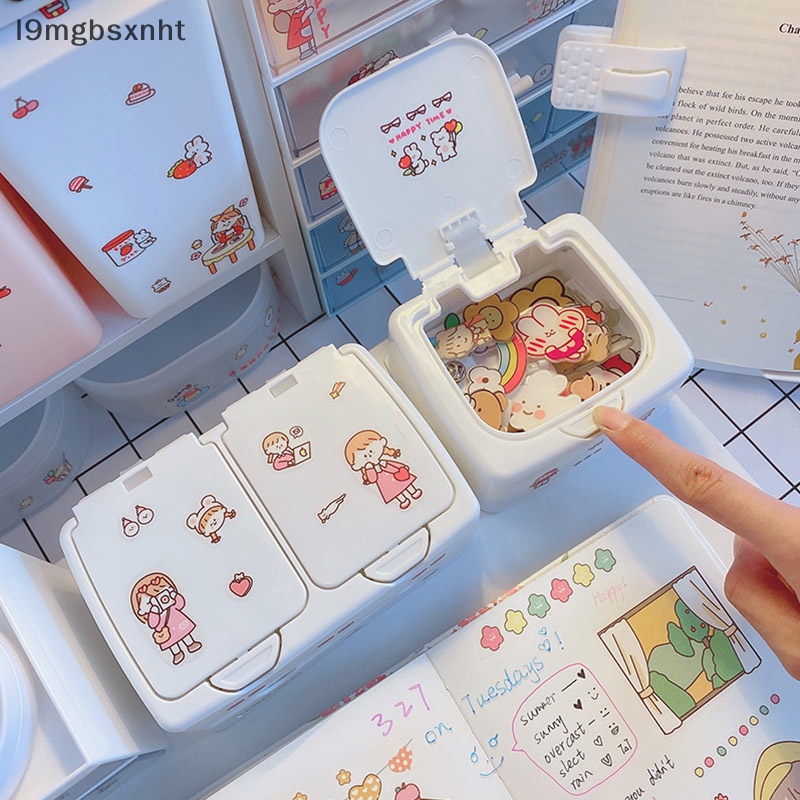 OOO dễ thương nút nhựa Máy tính để bàn hộp lưu trữ jewlery Organizer trường hợp với nắp Sticker uuu