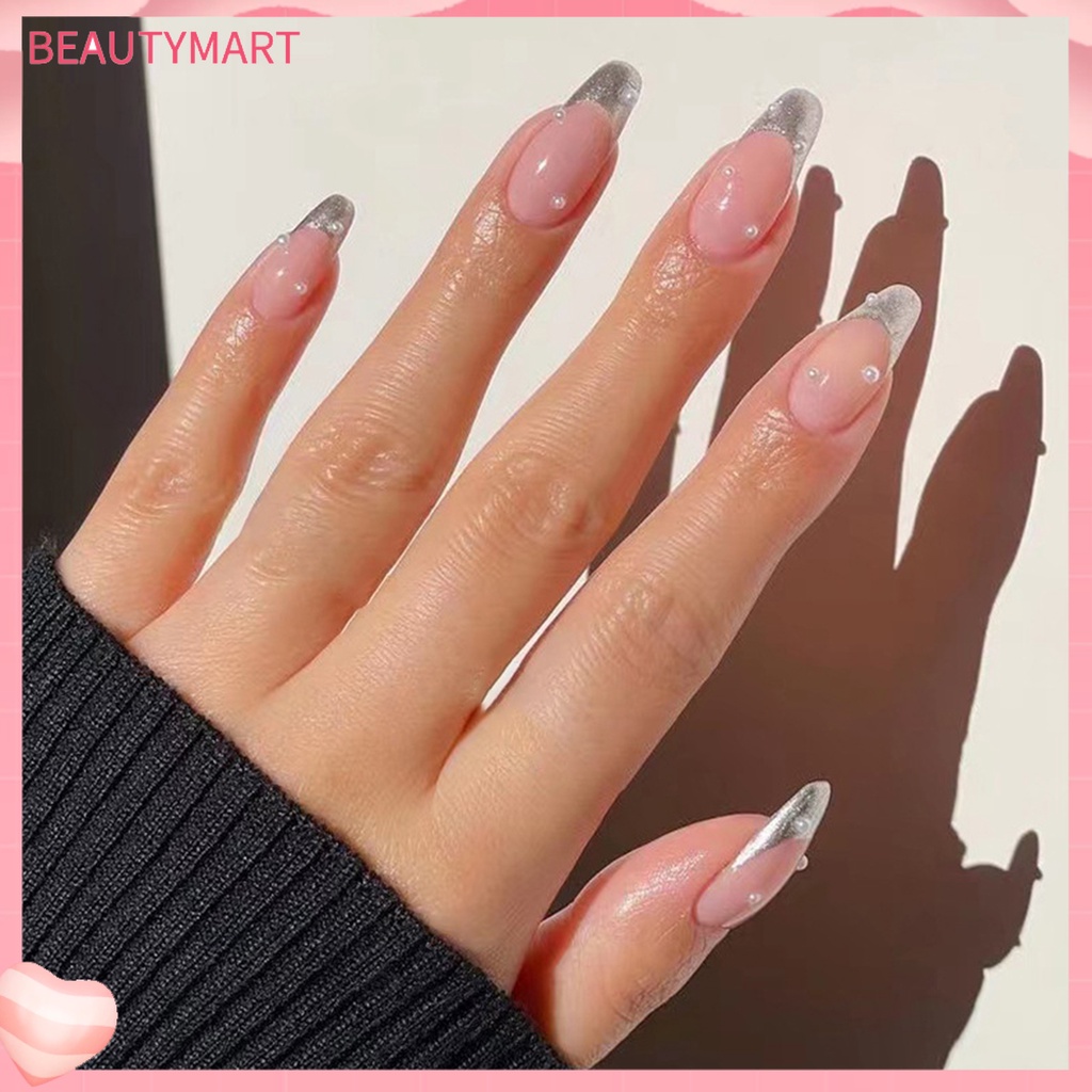 1 Bộ Móng Tay Giả Siêu Mỏng Đính Ngọc Trai Bằng Nhựa Che Phủ Toàn Diện Tháo Rời Được