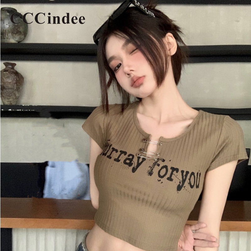 Áo Thun Croptop Tay Ngắn Dáng Ôm In Chữ Thời Trang 2023 Cho Nữ
