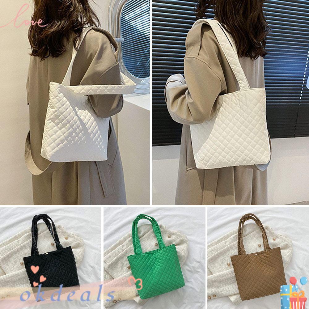 Túi Xách Tote Chất Liệu Nylon Sức Chứa Lớn Màu Trơn Thời Trang Mùa Đông
