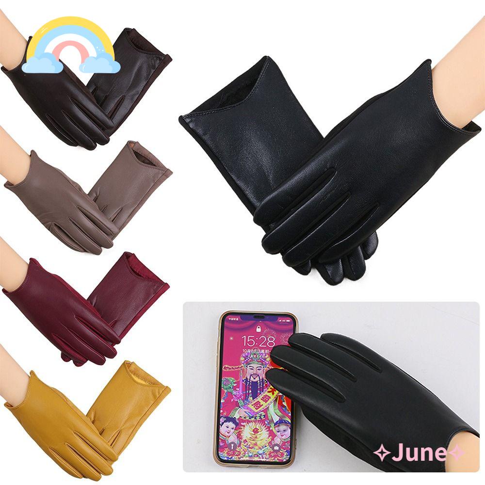 JUNE Găng Tay Mùa Đông Màu Sắc Đơn Giản Ấm Áp Dành Cho Nữ