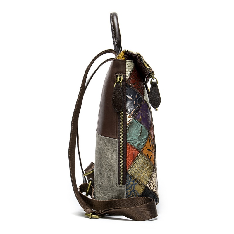 Ba Lô Da Bò Màu Sắc Tương Phản Phong Cách Retro Cho Nữ