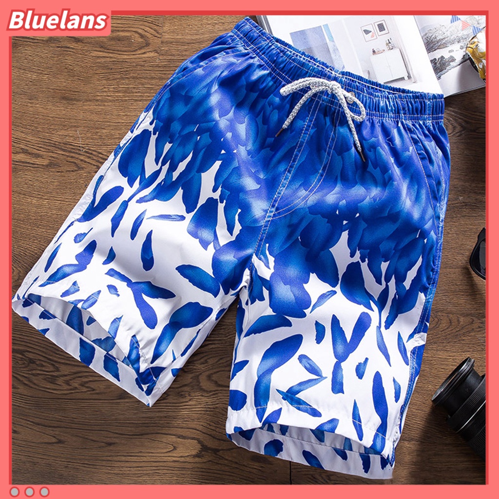 [BLS] Quần Đùi Đi Biển Dáng Rộng Eo Co Giãn In Hình Lông Vũ Nhiều Màu Sắc Mùa Hè