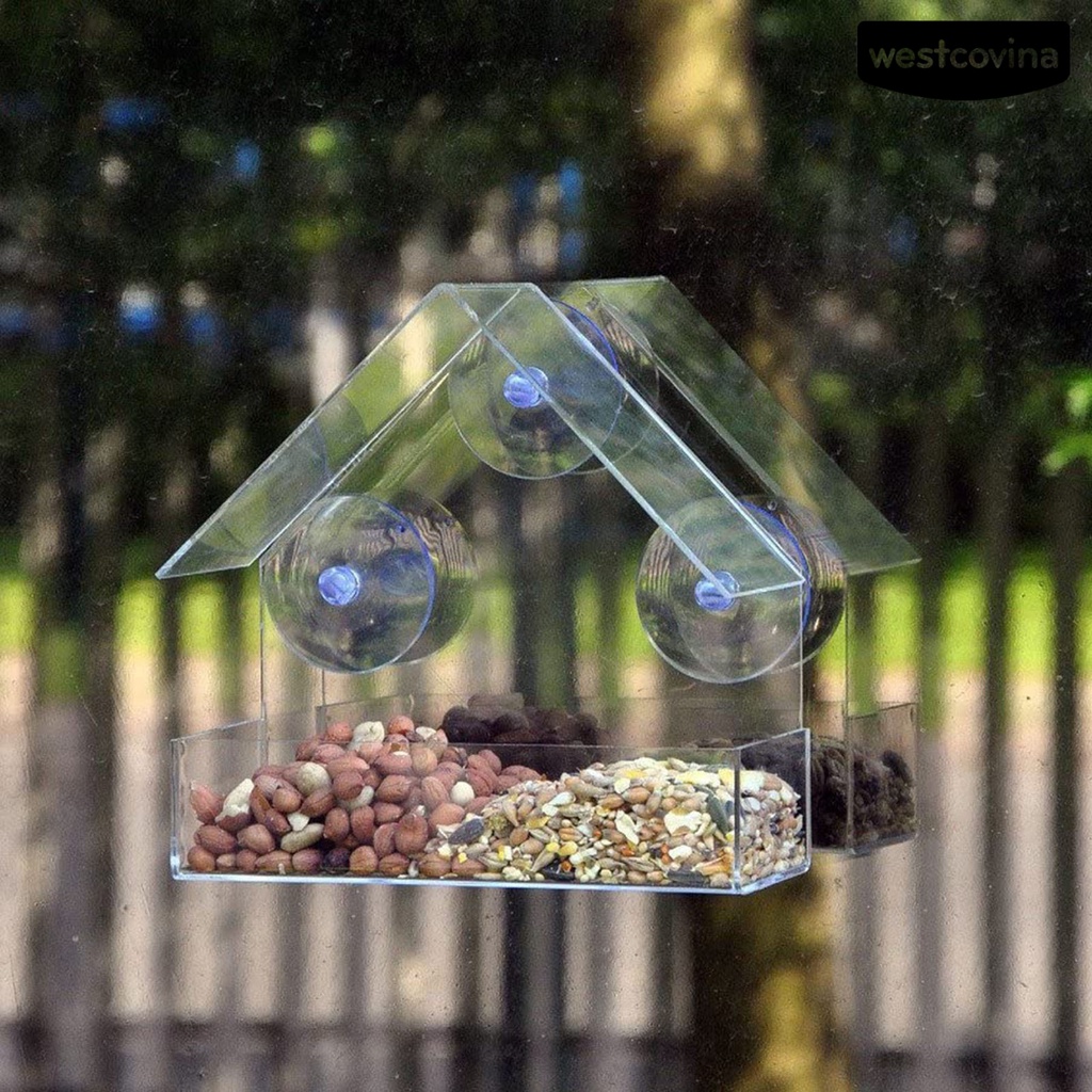 [COD]♞Khay Đựng Thức Ăn Cho Chim Bằng Acrylic Trong Suốt Có Giác Hút Gắn Tường Tiện Dụng