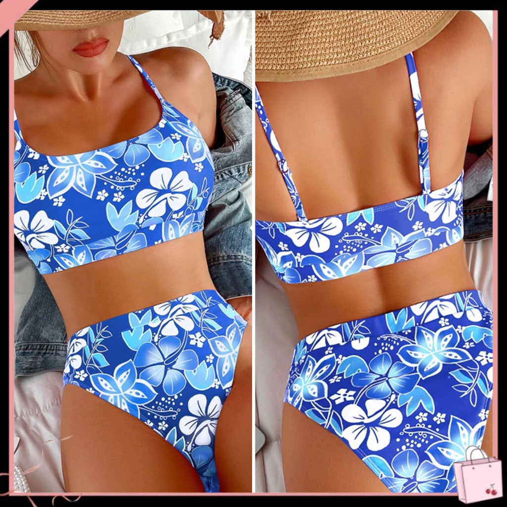 Bộ Bikini 2 Mảnh Lưng Cao Họa Tiết Hoa Có Thể Điều Chỉnh Quyến Rũ Cho Nữ