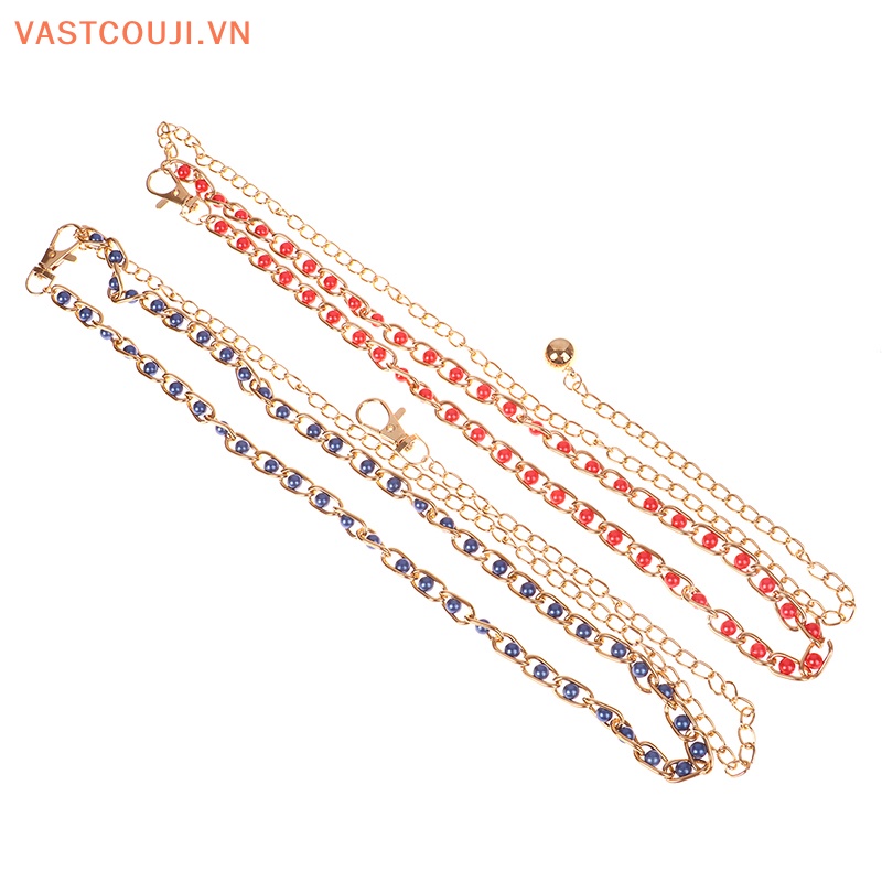 Phụ Kiện Dây Xích Kim Loại Đính Hạt Ngọc Trai Trang Trí Đầm Nữ VASTJI