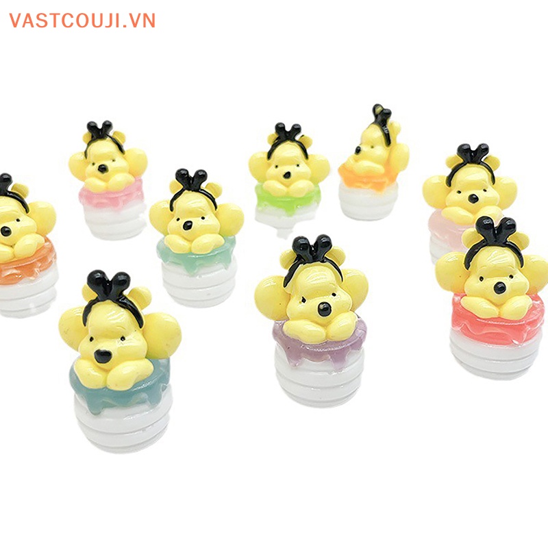 Móc Khóa Hình Chú Gấu Winnie Bằng Nhựa Resin Màu Dạ Quang DIY