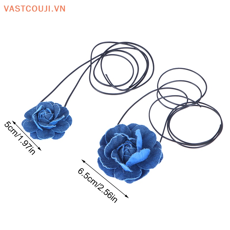 1 Vòng Cổ Choker Jean Nhiều Lớp Mặt Hoa Màu Xanh Dương Thời Trang Cho Nữ
