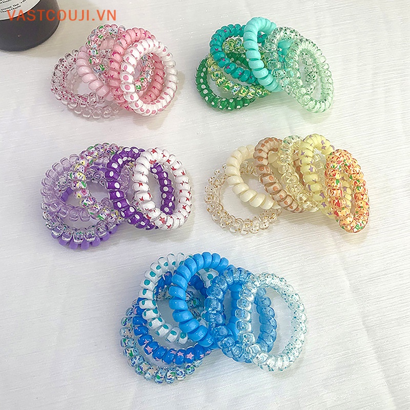 Set 6 Dây Buộc Tóc Dạng Xoắn Co Giãn Màu Kẹo Ngọt Thiết Kế Đơn Giản