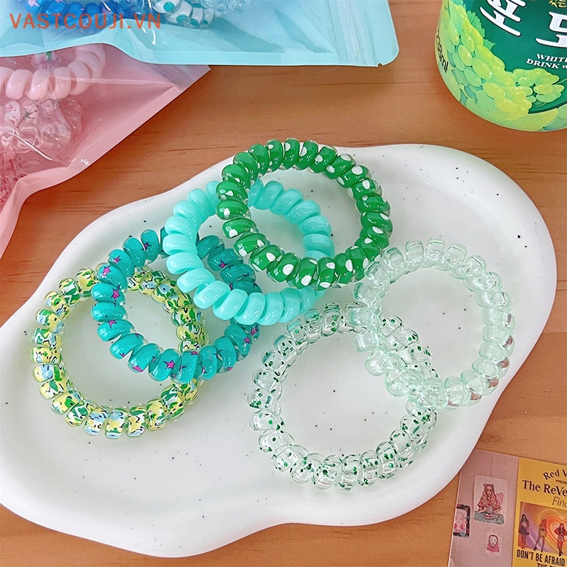 Set 6 Dây Buộc Tóc Dạng Xoắn Co Giãn Màu Kẹo Ngọt Thiết Kế Đơn Giản
