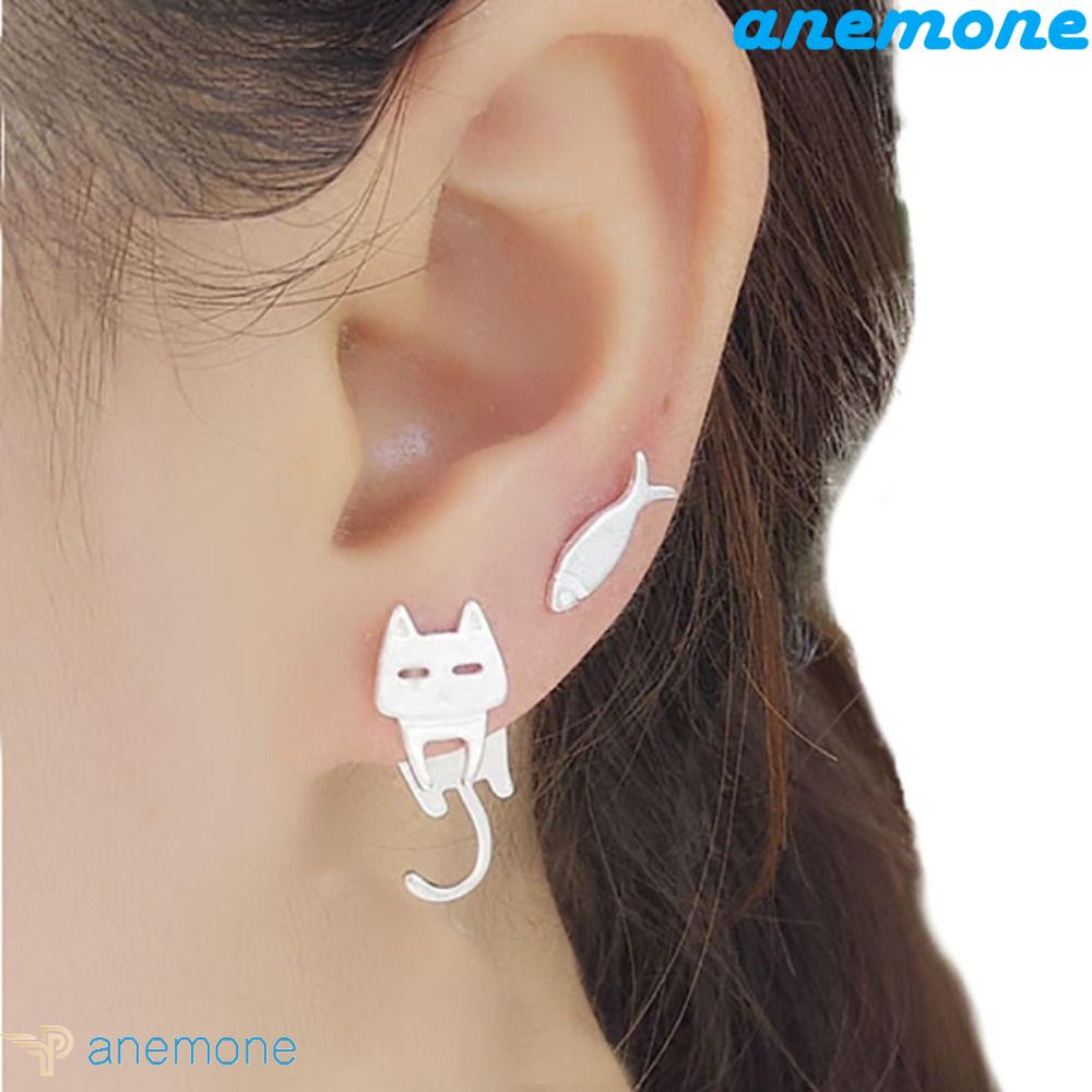 Khuyên Tai Hình Mèo / Cá Màu Trơn Phong Cách Hàn Quốc Thời Trang Cho Cặp Đôi