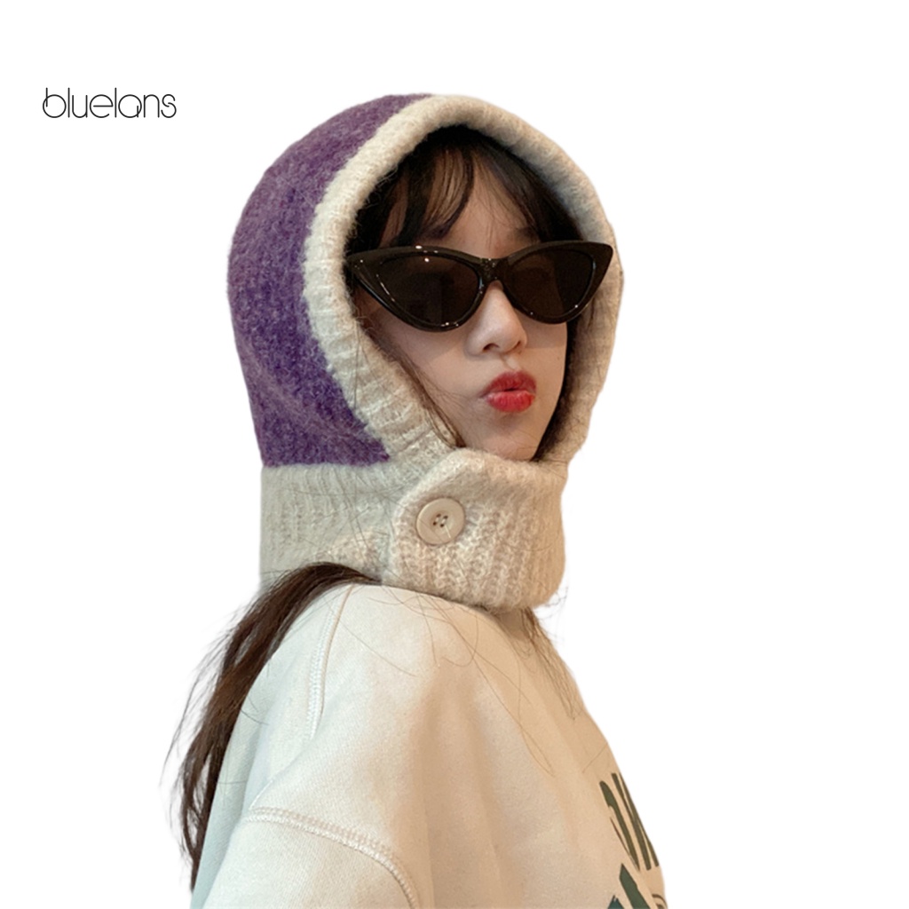 Mũ Len Kiêm Khăn Choàng Cổ Co Giãn Chống Gió Một Mảnh Màu Khối Thời Trang Thu Đông Dành Cho Bạn Nữ Đi Cắm Trại