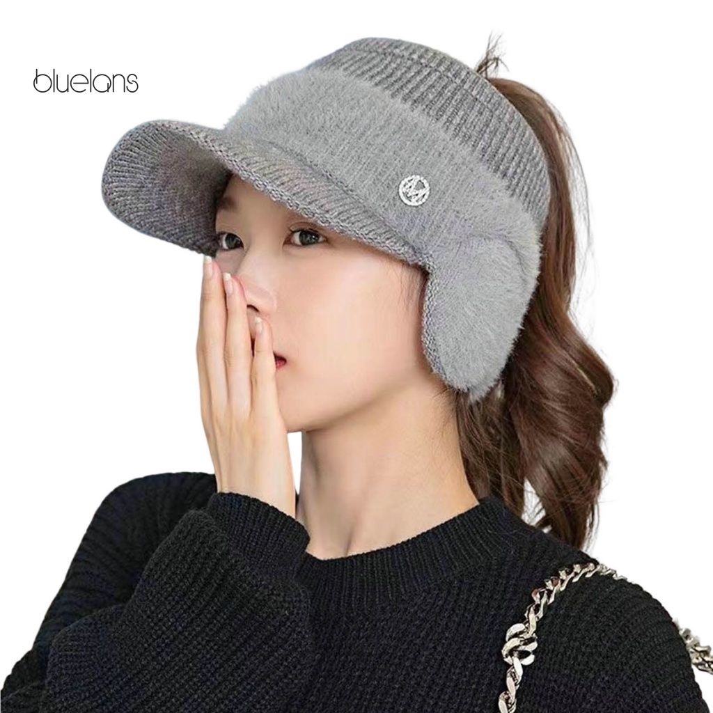 Mũ Bóng Chày Dệt Kim Hở Chóp Co Giãn Màu Trơn Chống Gió Thời Trang Thu Đông Dành Cho Bạn Nữ