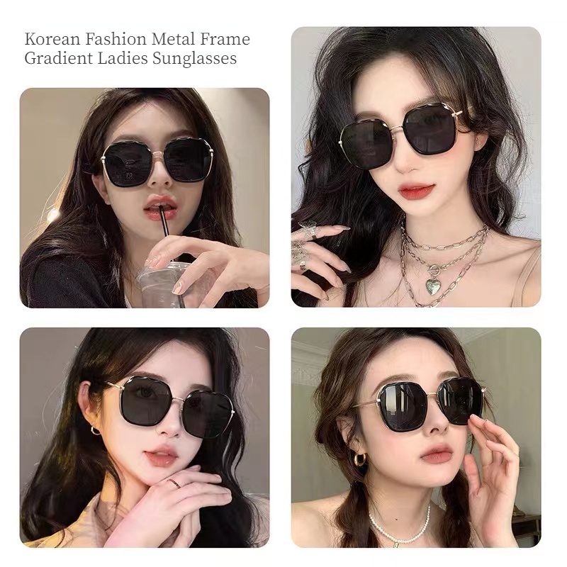 (KIQI-FASHION) COD Kính Mát Gọng Kim Loại Tròng Màu Gradient Oversize Thời Trang Hàn Quốc Cho Nam Và Nữ