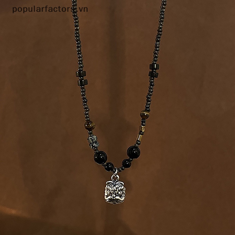 [Phổ Biếnfactors] Vòng cổ Hạt Mặt Sư Tử May Mắn Phong Cách Punk Trung Hoa Cổ Điển Đính Đá Không Cần Dùng Cho Nam Và Nữ