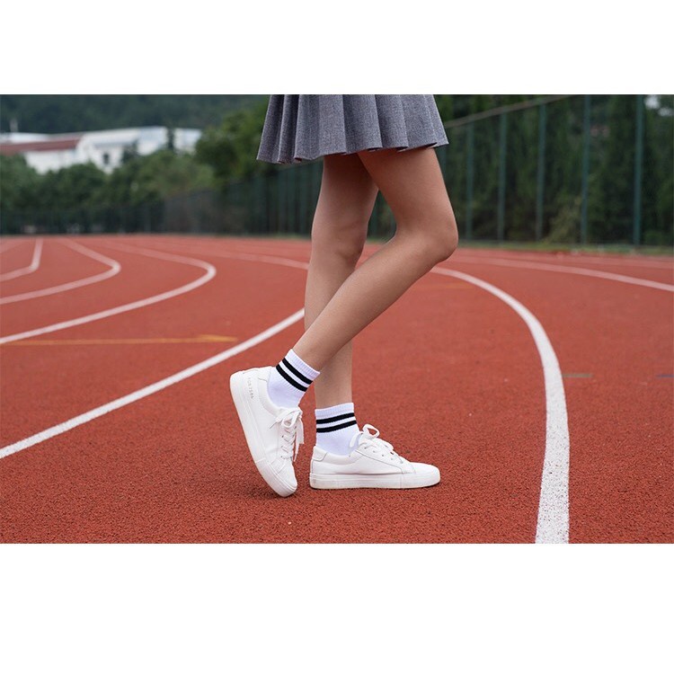 Tất cổ cao Muzini tất trơn cao cổ họa tiết viền cổ kẻ phong cách Hàn Quốc TK01