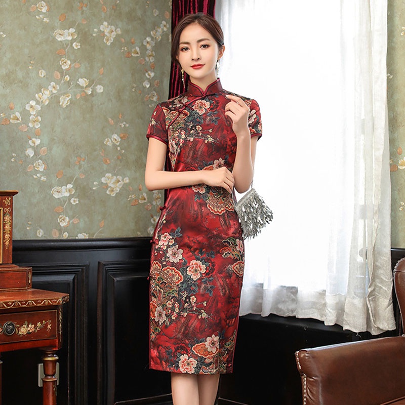 Đầm Sườn Xám Lụa Lót Mỏng Plus Size Tùy Chỉnh Phong Cách Trung Hoa Truyền Thống Xuân Hè Dành Cho Bạn Nữ