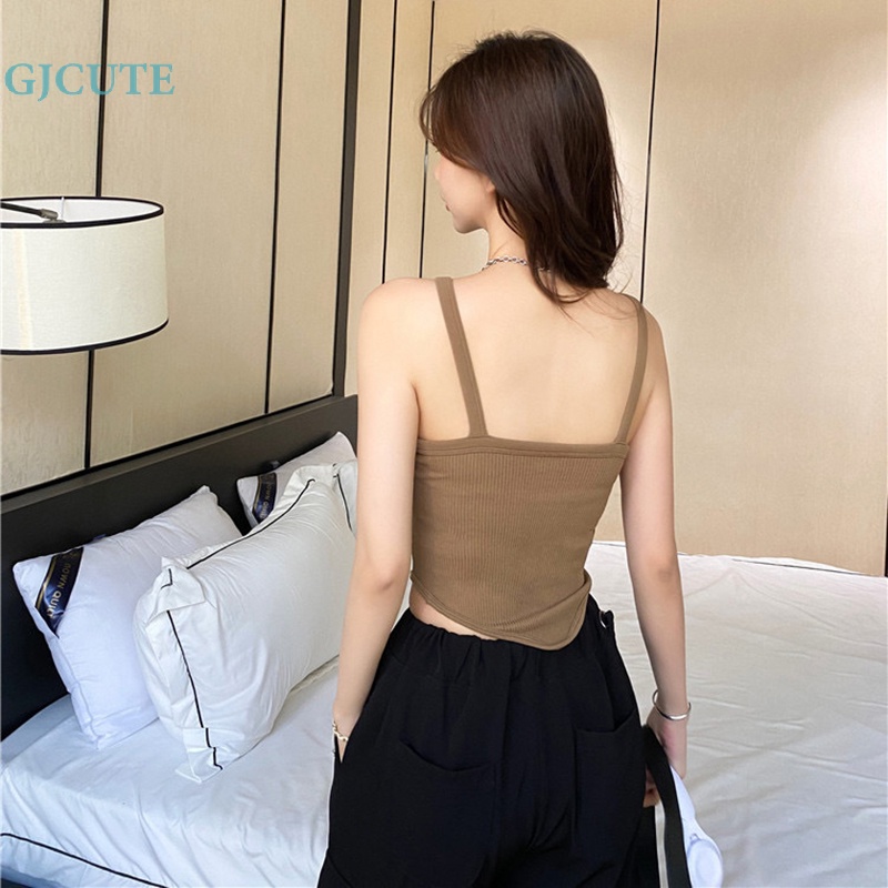 Áo Hai Dây Mùa Hè Ôm Dáng Màu Trơn Có Đệm Ngực Gợi Cảm Cho Nữ