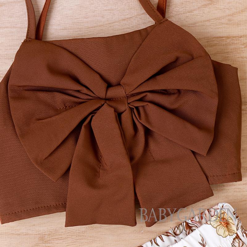 Set Đồ Mùa Hè Gồm Áo Hai Dây In Họa Tiết Hoa + Quần Dài + Áo Hai Dây Thắt Nơ Xinh Xắn Cho Bé Gái / 4-7 Tuổi