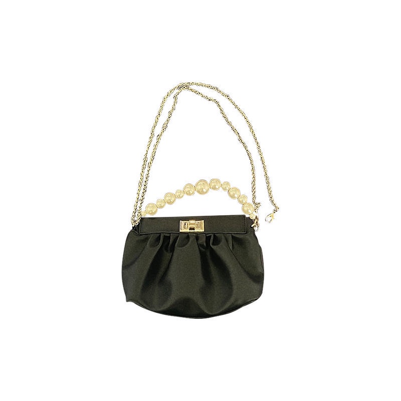 Túi Xách Da Mềm Xếp Ly Phối Chuỗi Ngọc Trai Đeo Chéo Thời Trang Cho Nữ