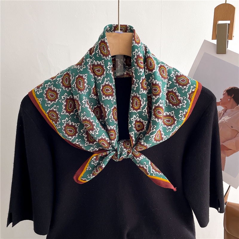 Khăn Choàng Cổ Hình Vuông 65X65Cm Chất Liệu Cotton Lanh Mỏng In Họa Tiết Hoa Hướng Dương Cho Nữ