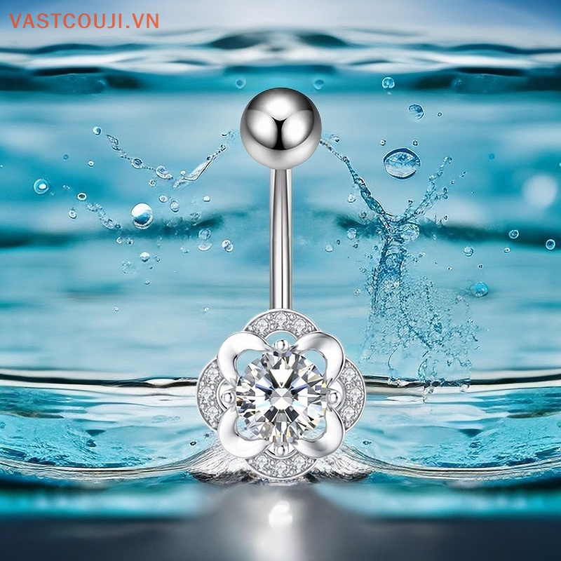 Khuyên Rốn Bằng Thép Titan Đính Đá Zircon Hình Hoa Quyến Rũ Cho Nữ
