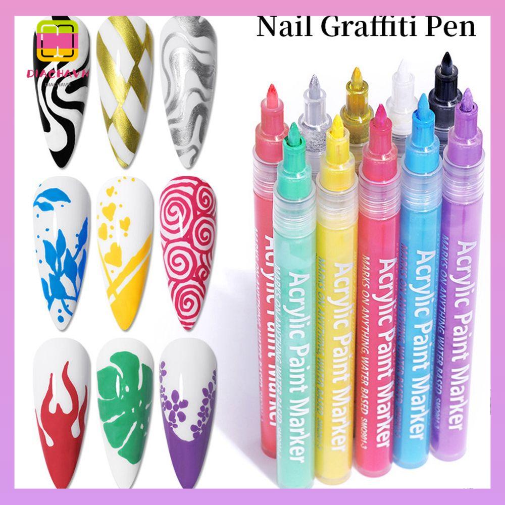 DIACHAVN 1 Bút Vẽ Móng Nghệ Thuật Graffiti 10 Màu