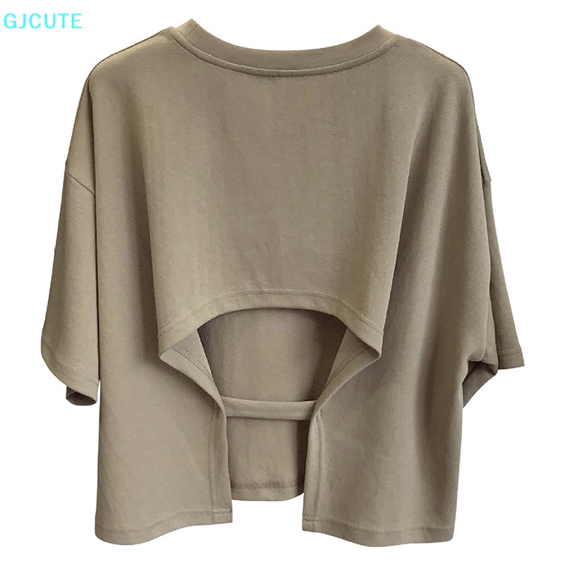 GJCUTE Áo Thun Crop Top Tay Ngắn Cổ Tròn Hở Lưng Màu Trơn Gợi Cảm Thời Trang Mùa Hè Cho Bạn Gái