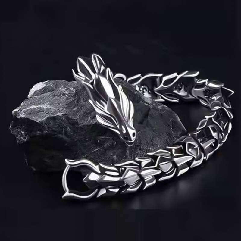 Ygt Vòng Tay Thép Titan Màu Bạc Hình Rồng Phong Cách Punk Cổ Điển Thời Trang Cho Nam