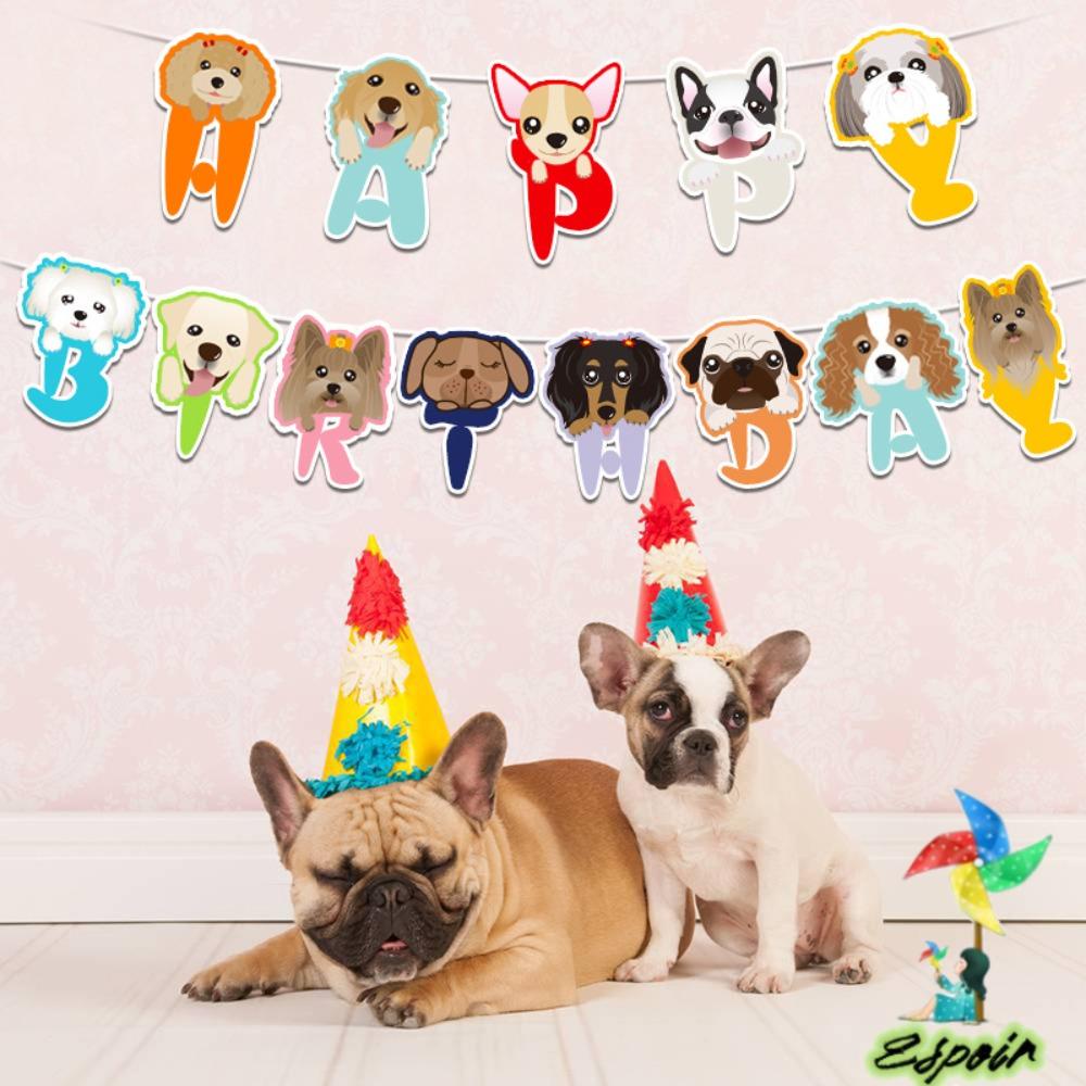 ESPO Set 2 Dây Cờ Treo Trang Trí Tiệc Hình Chó / Mèo / Mèo Đội Mũ Bằng Giấy Dễ Thương Cho Bé