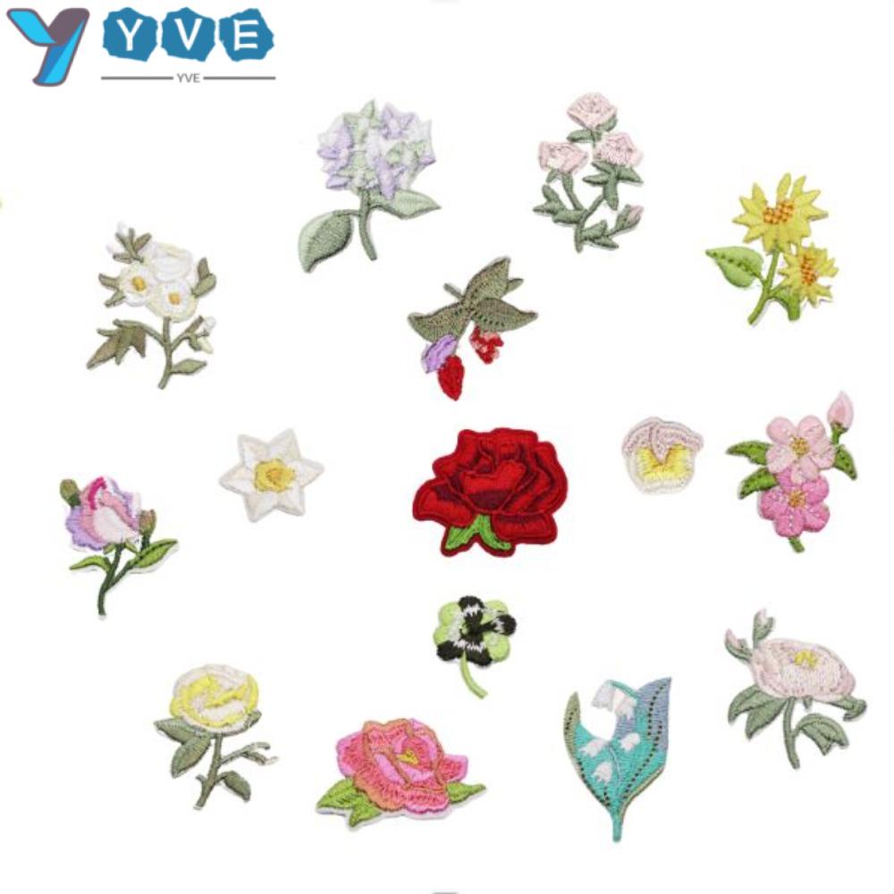 YVE Set 15 Miếng Vá Ủi Quần Áo 15 Họa Tiết Hoa Mini