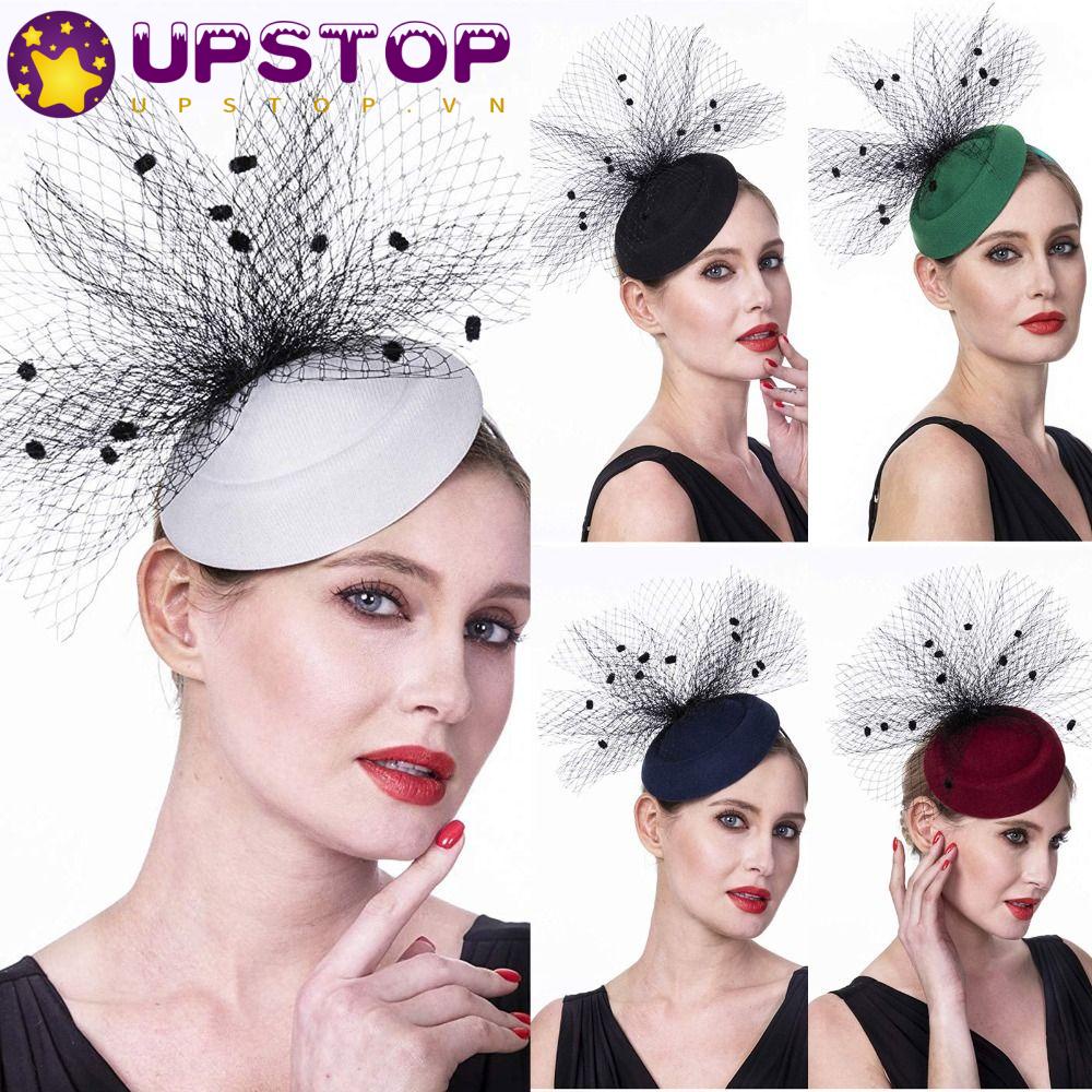 UPSTOPVN Mũ Beret Thắt Nút Phối Lưới Màu Sắc Tinh Khiết Phong Cách Vintage Thanh Lịch Dành Cho Nữ