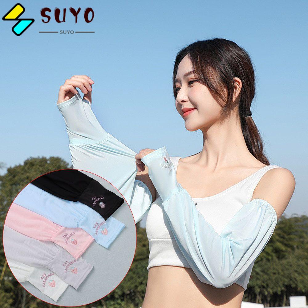 SUYO Găng Tay Chống Tia UV Bằng Lụa Họa Tiết Dâu Tây Thời Trang Mù