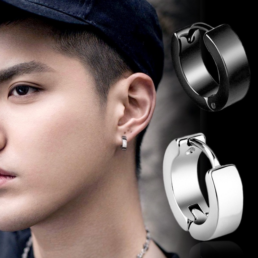 Khuyên Tai Kẹp Nam Châm Không Xỏ Lỗ Bằng Thép Titan Màu Đen Phong Cách Hàn Quốc Hợp Thời Trang Cho Nam Và Nữ