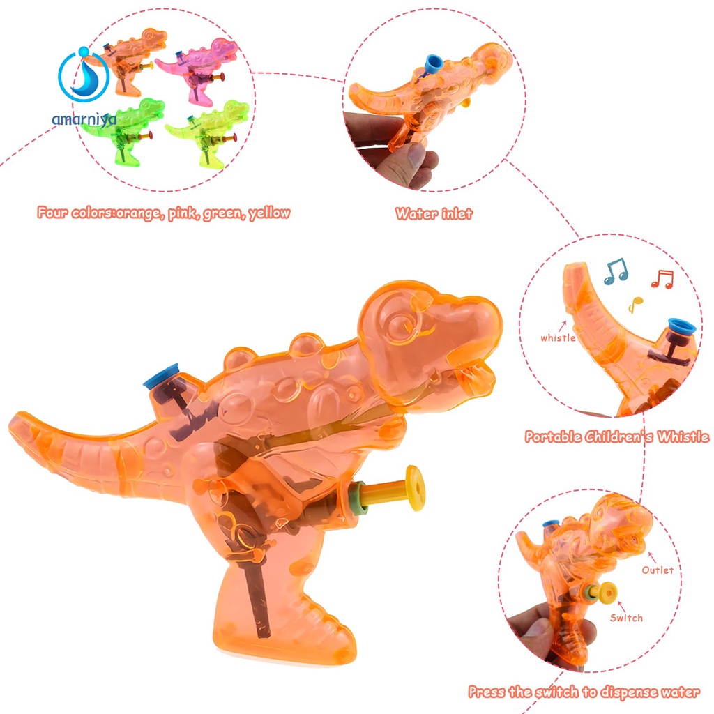 (Shop Amart) Bộ 4 Món Đồ Chơi Bắn Nước Hình Khủng Long Màu Sáng Trong Suốt
