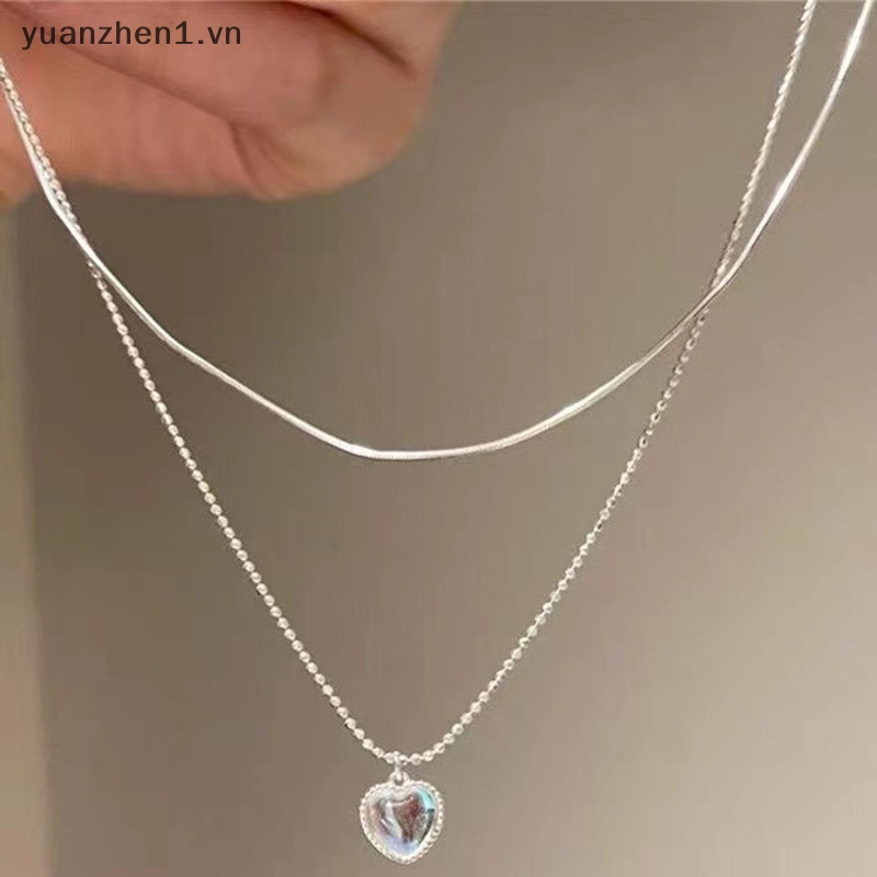 Vòng cổ Hai Lớp Mặt Hình Trái Tim Đính Hạt Đậu May Mắn Phong Cách Hàn Quốc Đơn Giản Dành Cho Nữ