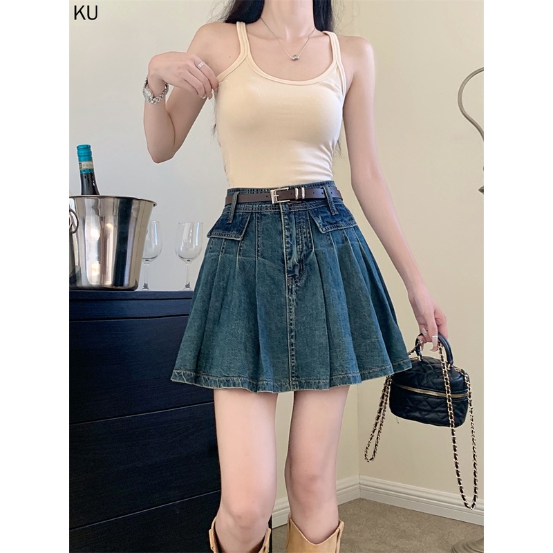 Hàng Mới Về Chân Váy Denim Chữ a Lưng Cao Xếp Ly Thời Trang Mùa Hè 2023 Hàng Mới Về