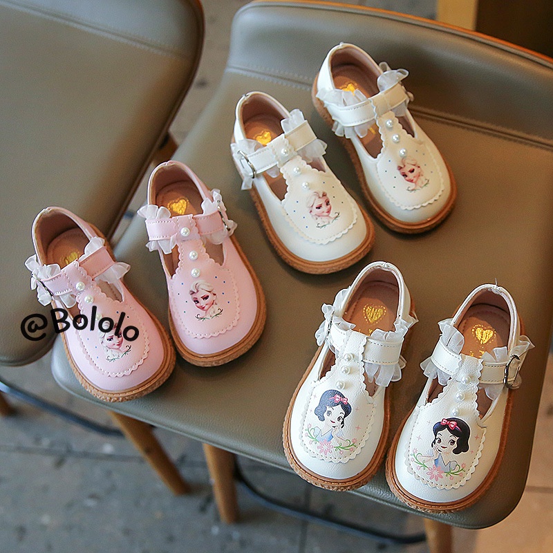 Bololo Giày Búp Bê Da Đế Mềm Chống Trượt Phối Ren Xinh Xắn Cho Bé Gái