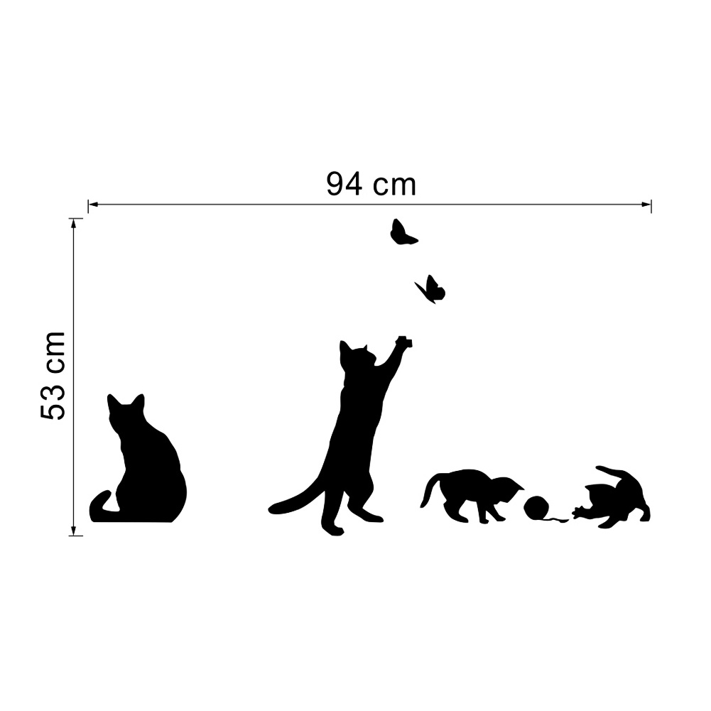 Miếng Dán Tường Trang Trí Hình Mèo Và Bướm 42x36cm DIY