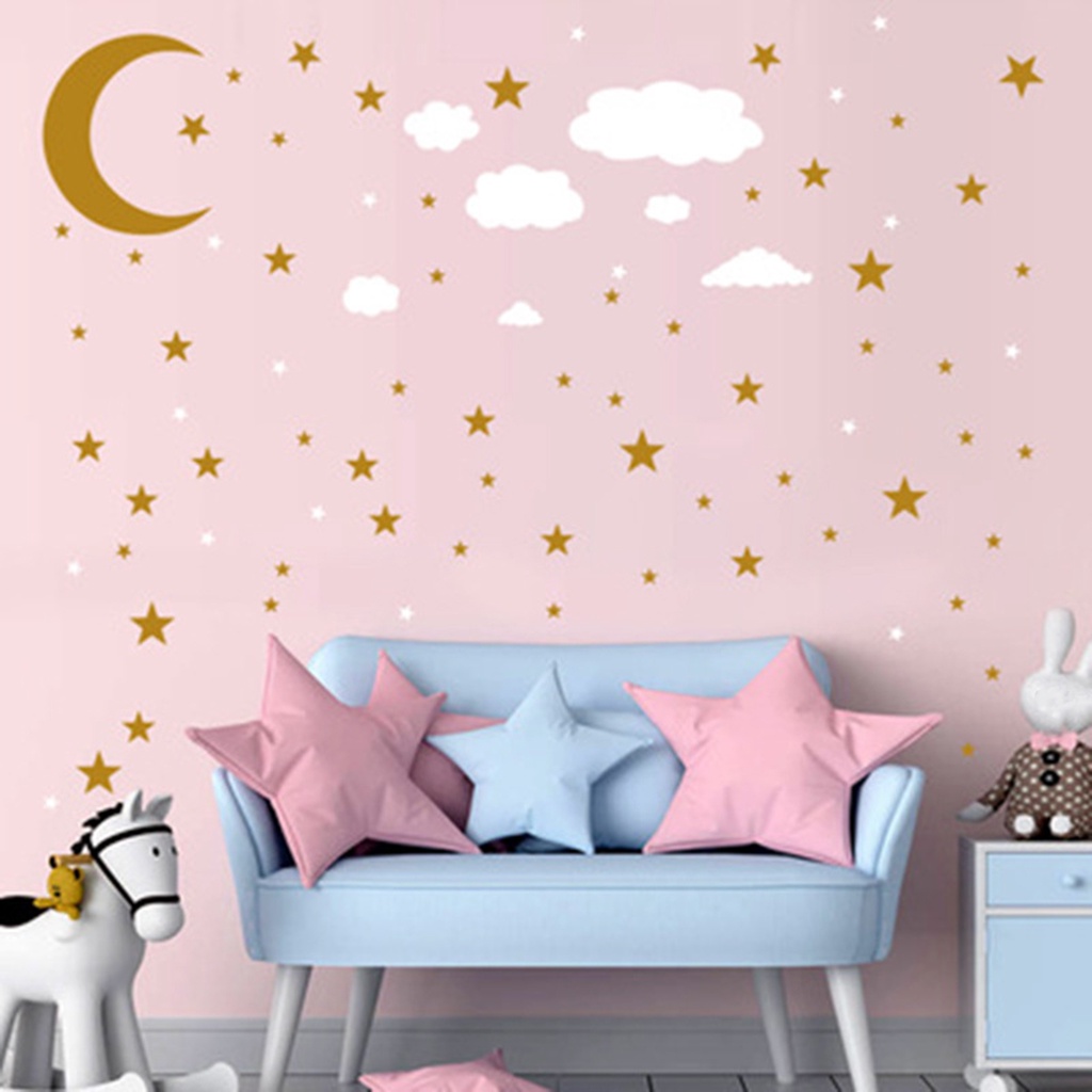 Bộ 3 Tấm Sticker Dán Tường Trong Suốt Họa Tiết Đám Mây / Ngôi Sao / Mặt Trăng Chống Thấm Nước Độc Đáo Trang Trí Nhà Cửa