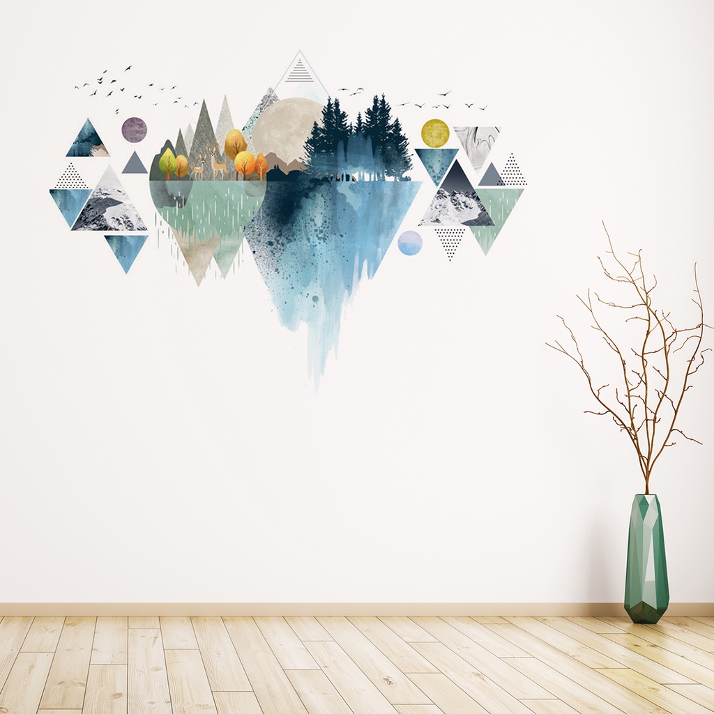 Bộ 2 Miếng Dán Tường Bằng PVC Tự Dính Hình Phong Cảnh Núi Trừu Tượng Phong Cách Bắc Âu Độc Đáo Trang Trí Nhà Cửa