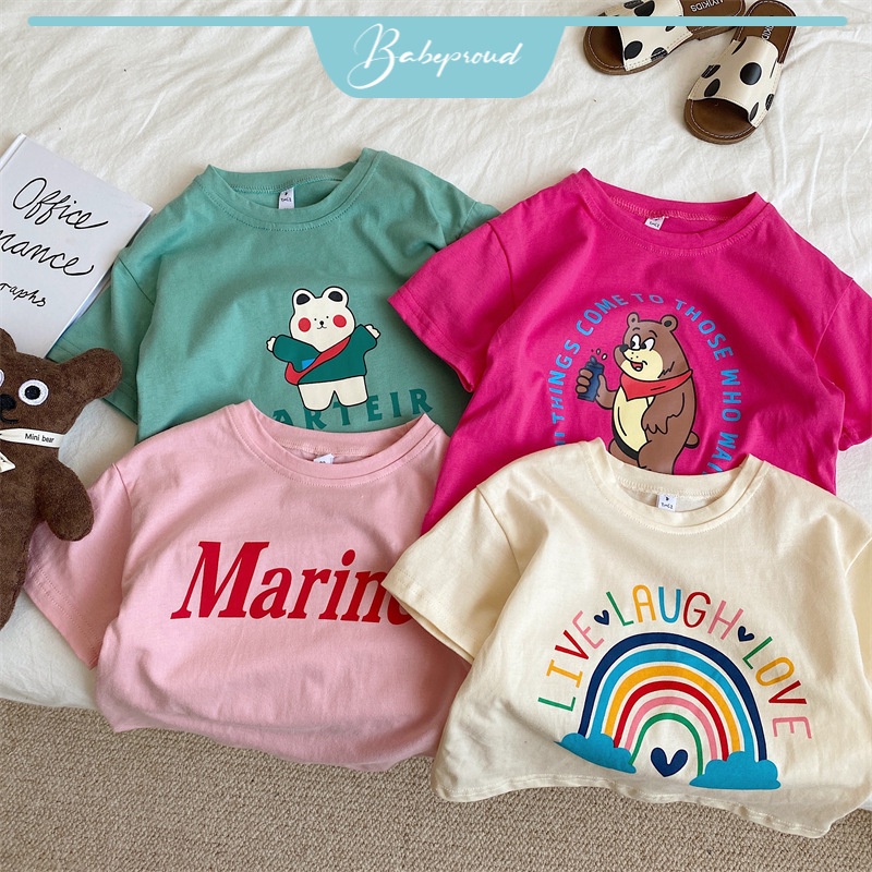BABEPROUD Áo Thun Cotton Ngắn Tay Họa Tiết Hoạt Hình Thời Trang Hàn Quốc Dành Cho Bé 2-9 Tuổi