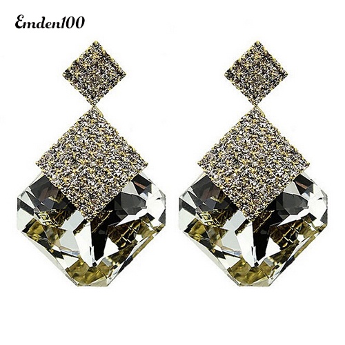 Bông Tai Hình Vuông Đính Đá Lấp Lánh Sang Trọng Cho Nữ