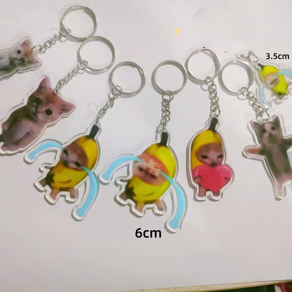 Móc Khóa Hình Mèo Đang Khóc Chuối Dễ Thương 6cm BY3
