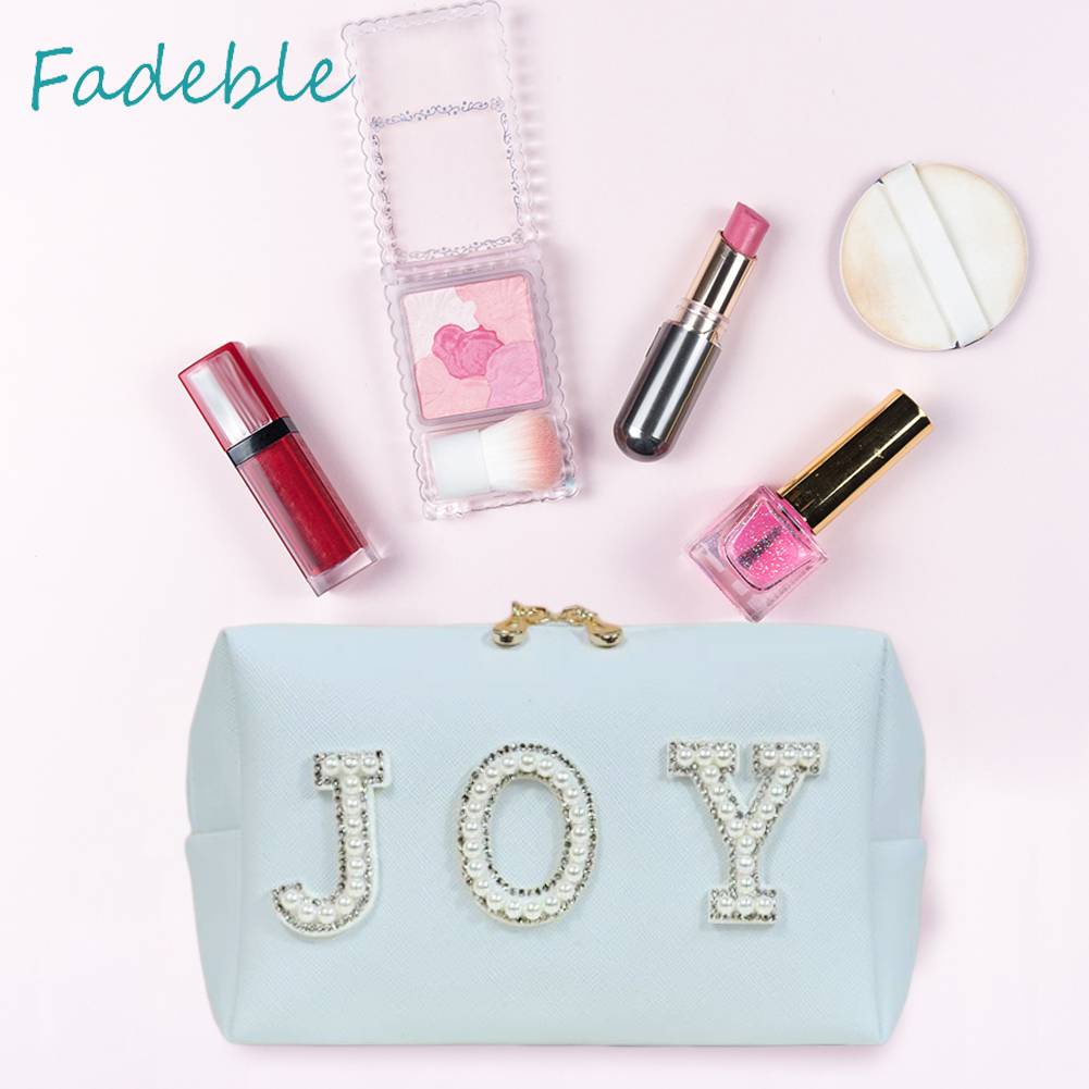 Túi Đựng Mỹ Phẩm Da PU In Chữ Có Khóa Kéo Tiện Dụng Mang Theo Du Lịch Cho Nữ