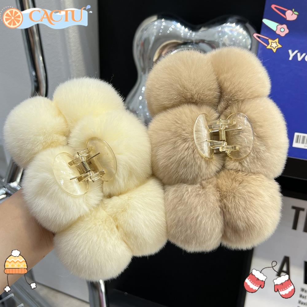 CACTU Kẹp Tóc Càng Cua Cỡ Lớn Phối Lông Thỏ Thời Trang