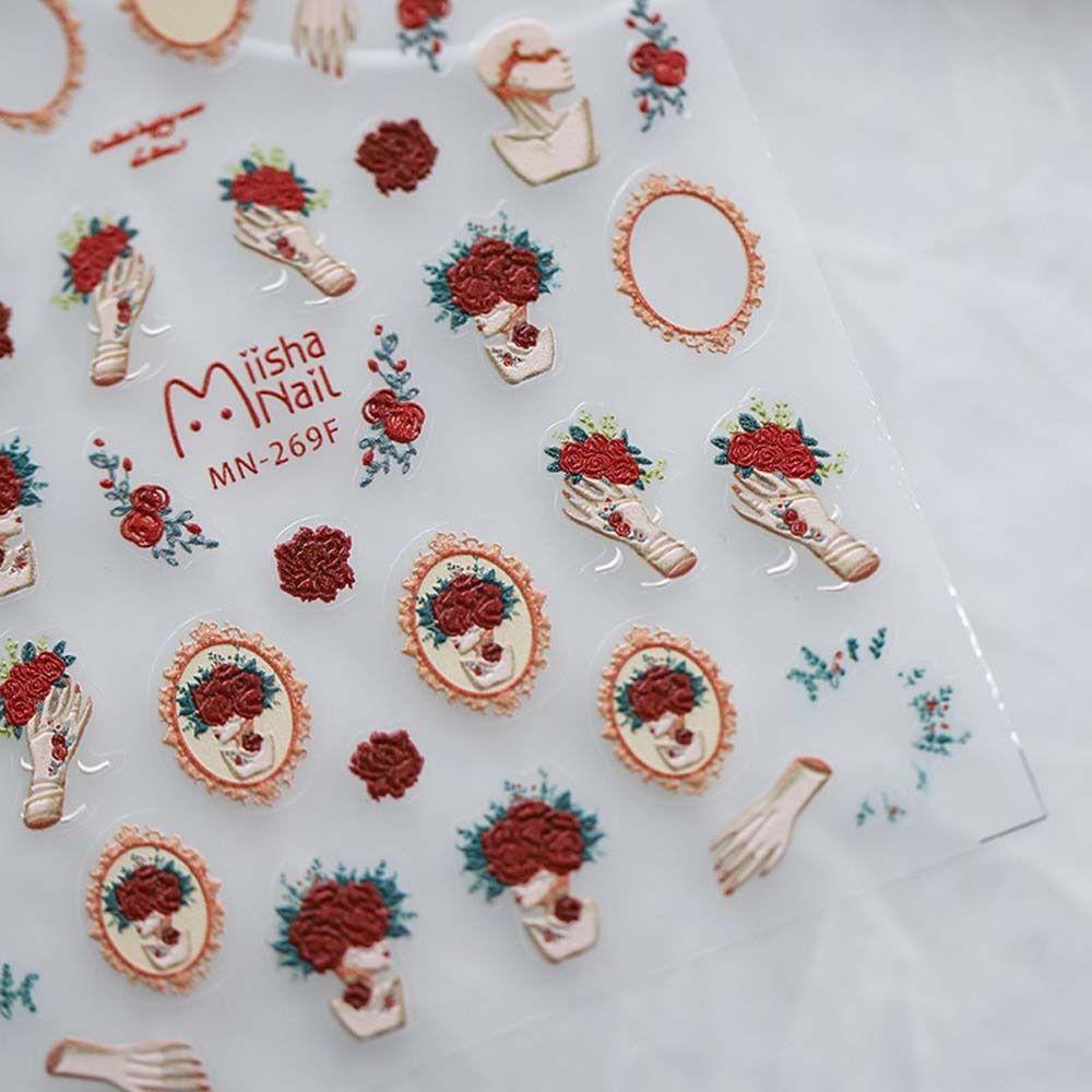 MIQUEL Miếng Dán Trang Trí Móng Tay Họa Tiết Hoa Lá Dập Nổi Nhiều Màu DIY