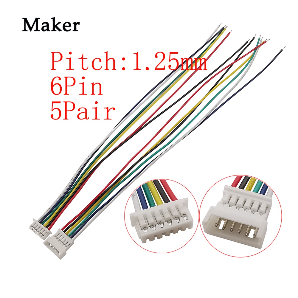 Set 5 Cặp Giắc Cắm Micro JST 1.25mm 150MM 2 / 3 / 4 / 5 / 6 Pin Kèm Dây Cáp Kết Nối 150MM 28AWG