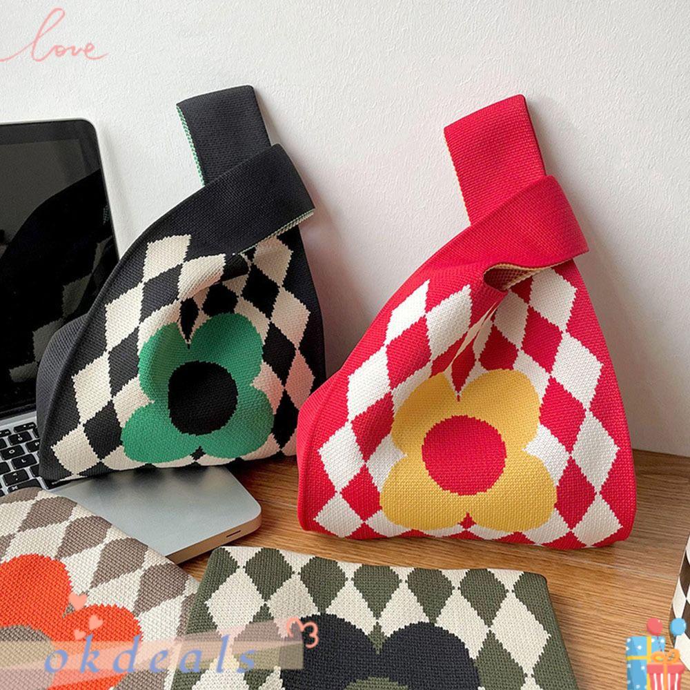 OKDEALS Túi Xách Mua Sắm Đan Len Thiết Kế Thắt Nút Nhiều Màu Sắc Có Thể Tái